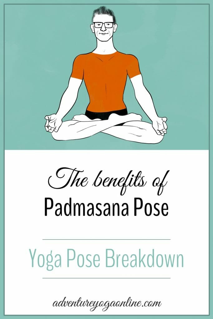pinterest image for the benefits of padmasana pose