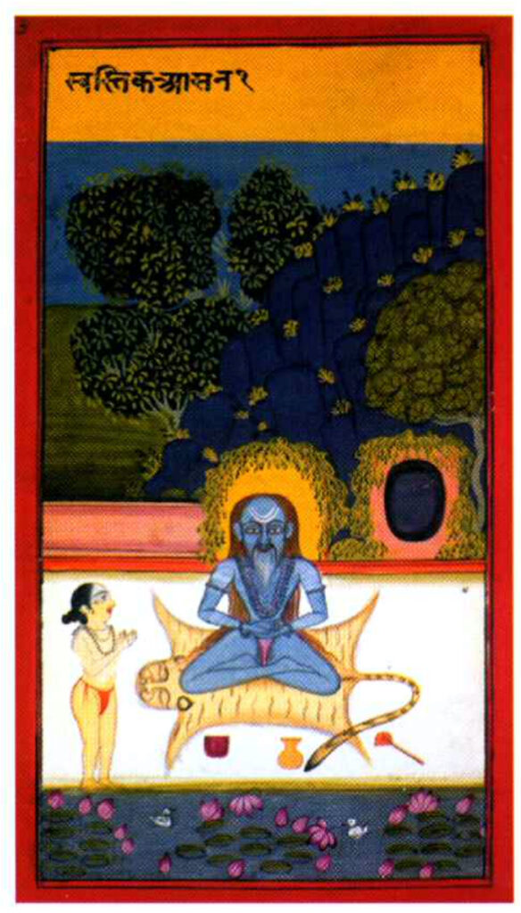 drawing of indian guru sitting on tiger rug